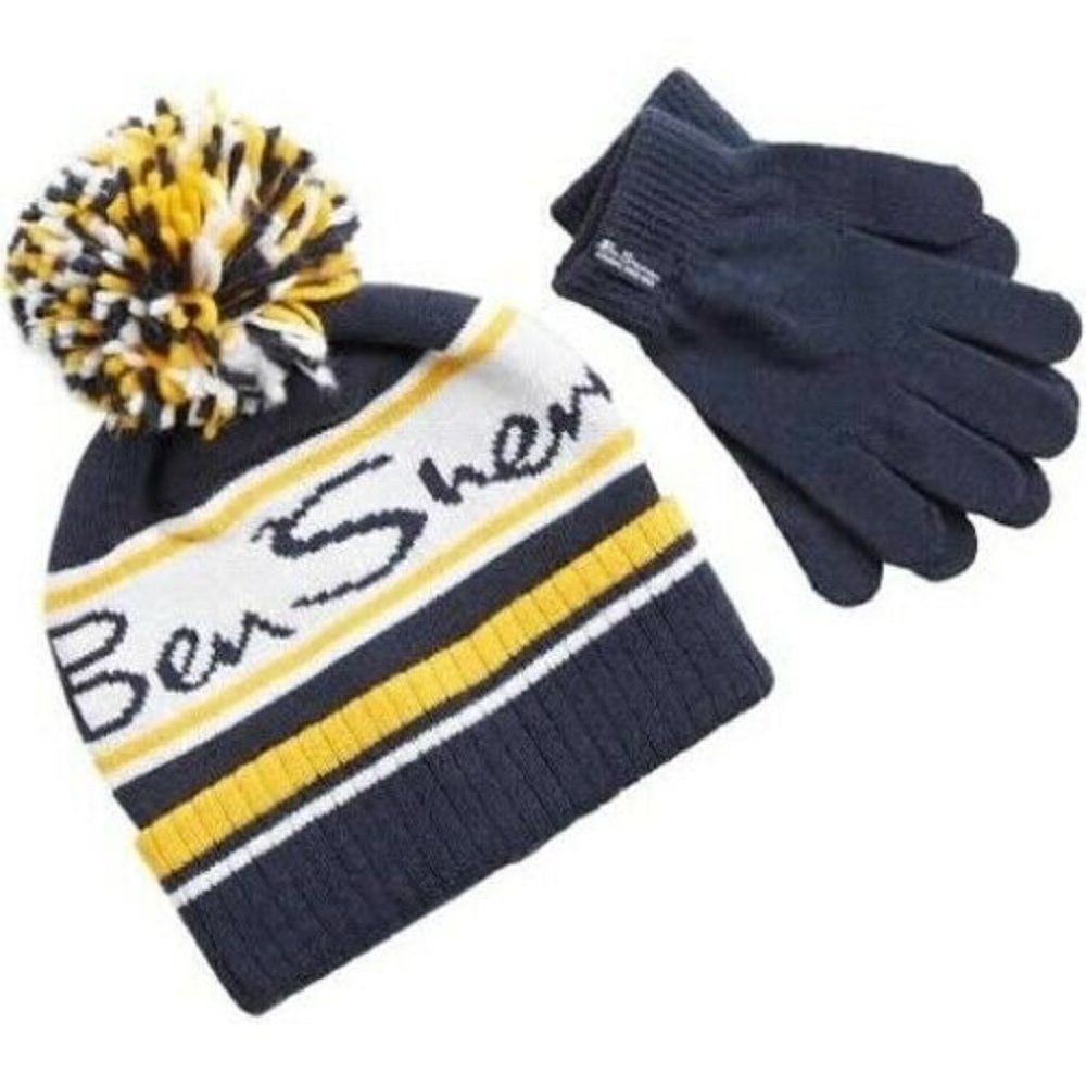 Ben‎ Sherman Beanie & Gloves Set  Blue Yellow Kids Size One Size